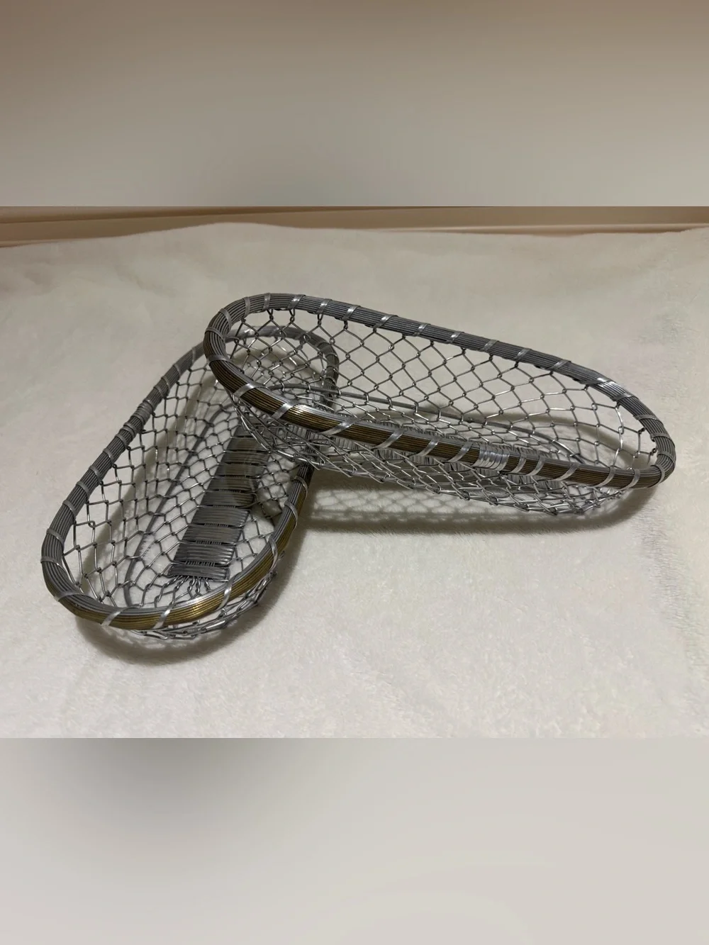 Silver Metal Wire Serving Basket with Gold  Accent